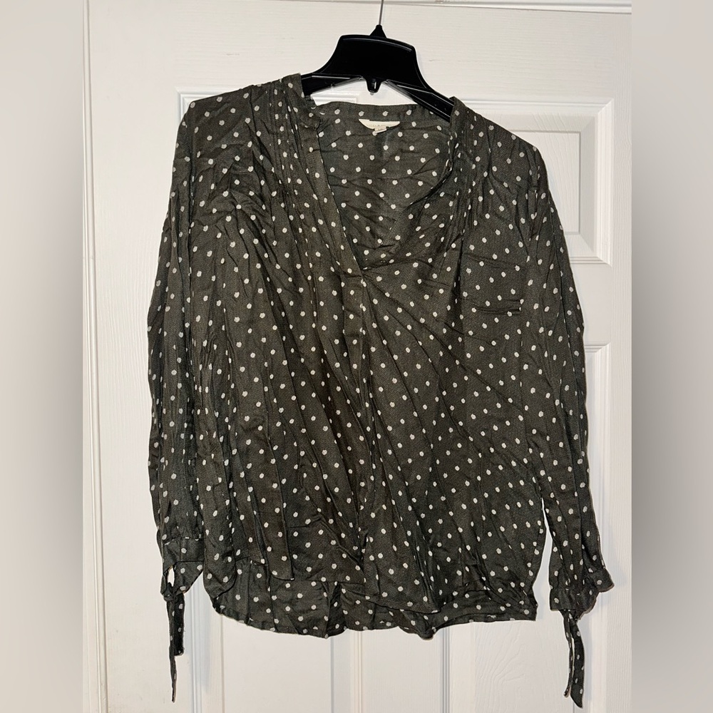 Lucky Brand Olive Polka Dot Blouse